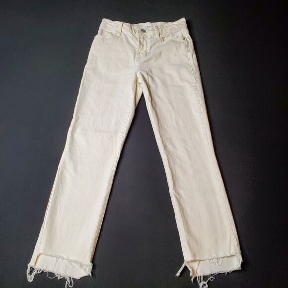 Frame Women Size 24 Le High Straight Jean Raw Stagger Hem Distressed White - Picture 2 of 9